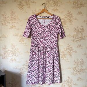 Lands’ End pink floral print cottagecore short sleeve fit and flare mini dress